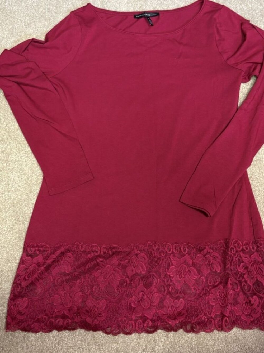 White House Black Market Lace Trim Tunic Top Boat Neck Red Size XL